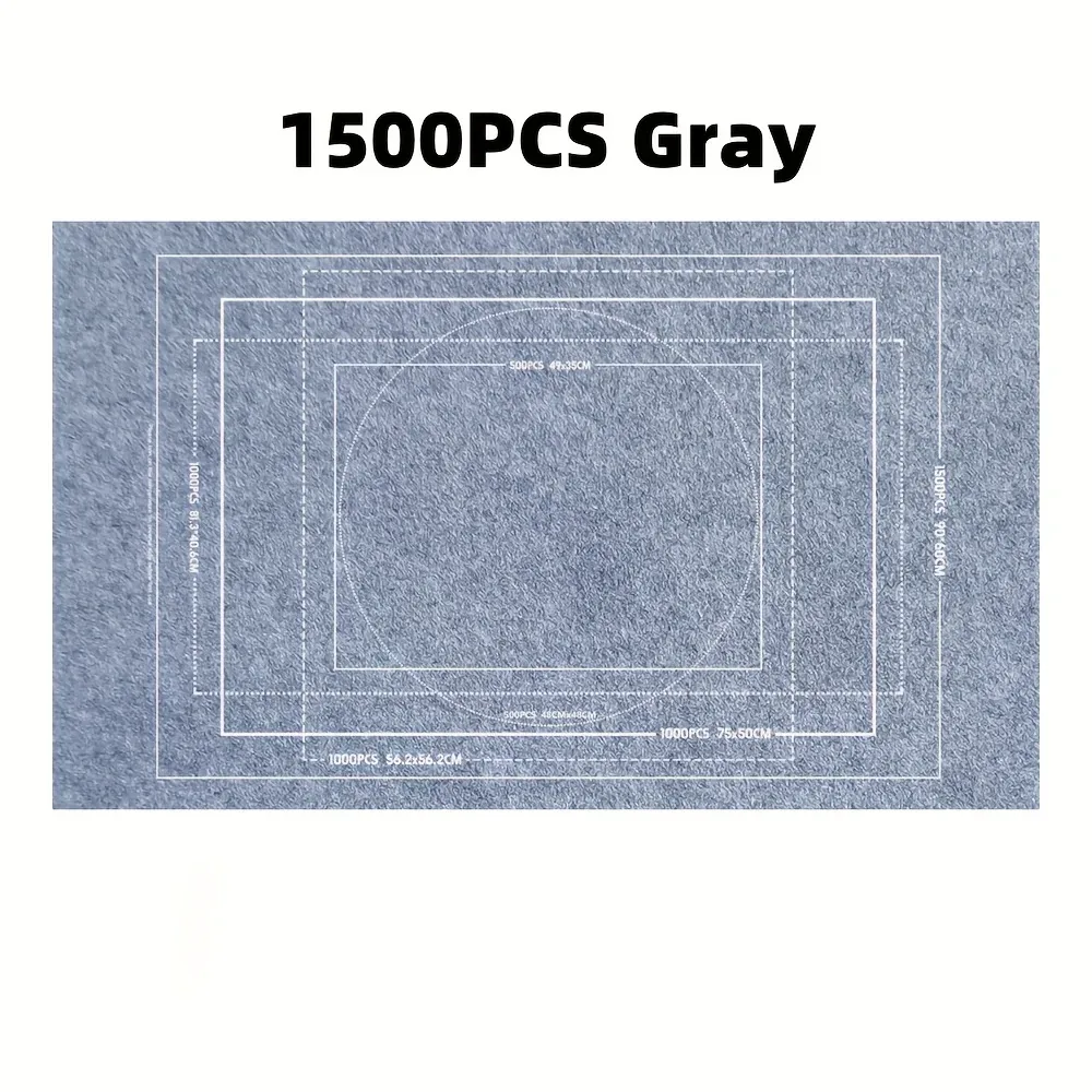 Gray roll-up puzzle mat marked with 500, 1000, and 1500-piece guide areas
