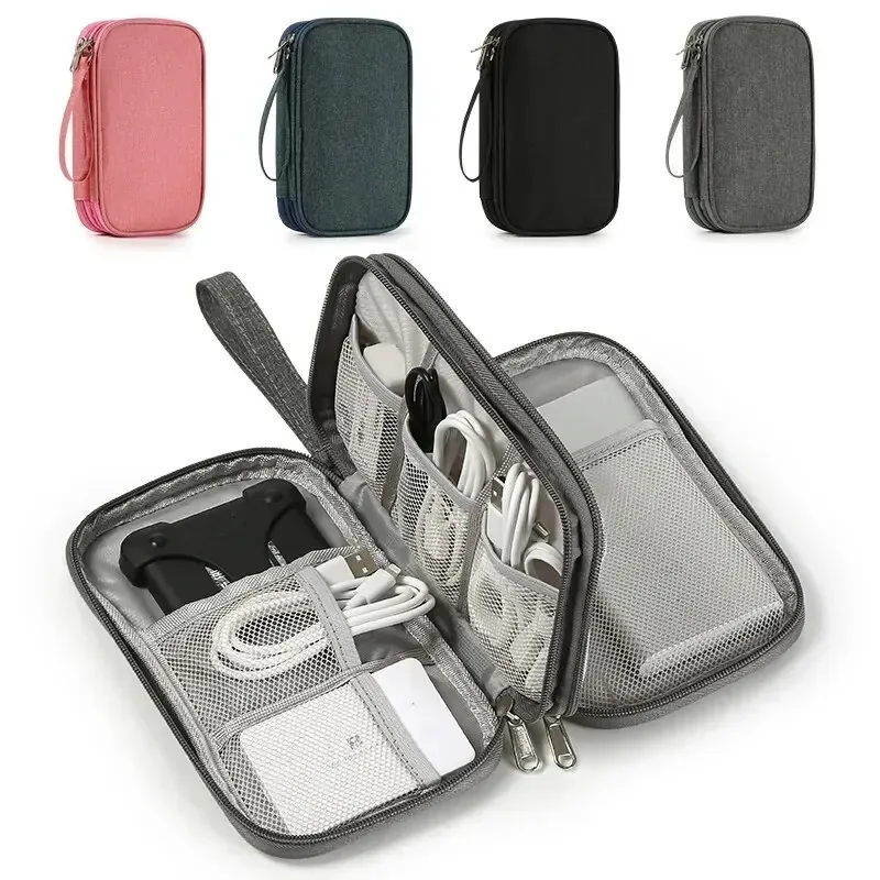 Portable Travel Digital Storage Bag - USB Cable Organizer Headset Charger Case in Grey/Black/Navy for Neatness And Convenience