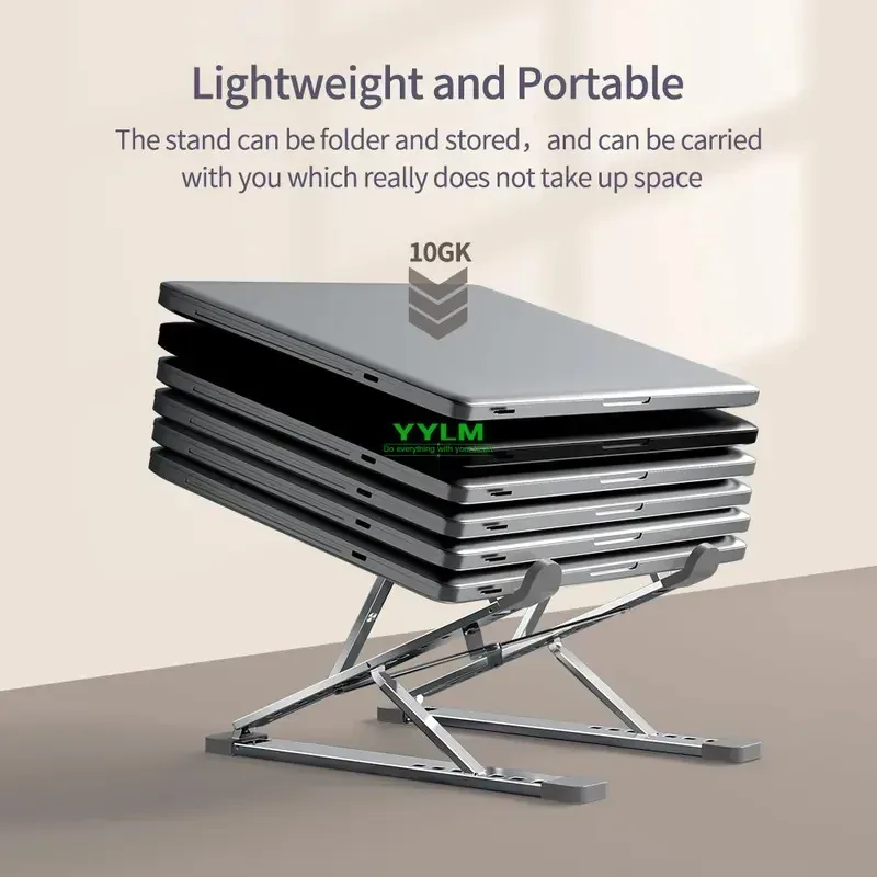High-efficiency aluminum alloy laptop stand, adjustable, heat-dissipating, portable and foldable