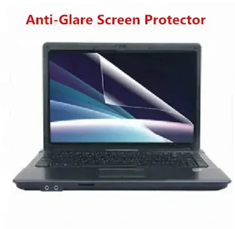 Matte anti-glare screen protector partially peeled from a laptop display